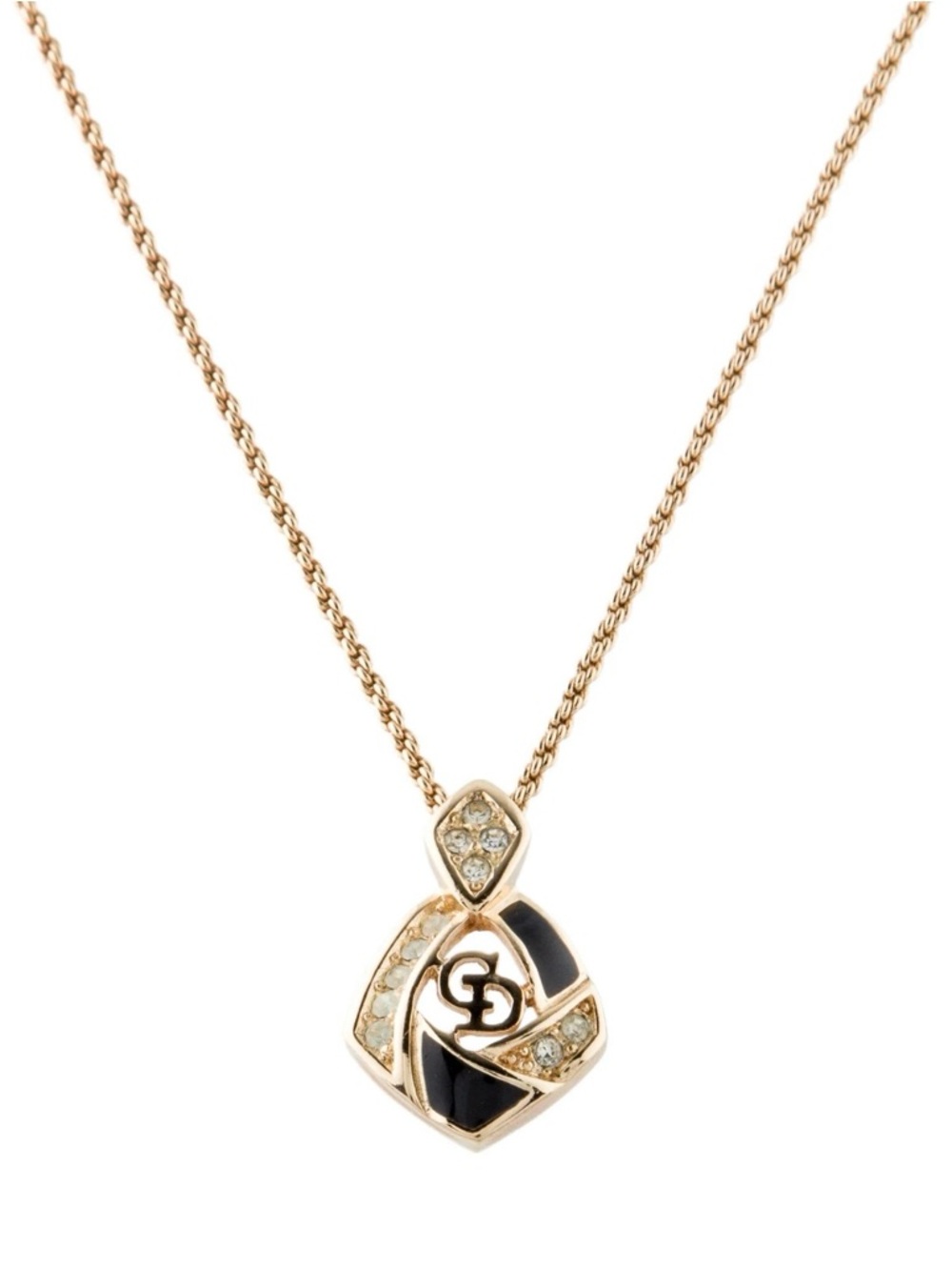 Authentic Vintage Christian Dior Gold and Enamel Pendant Necklace